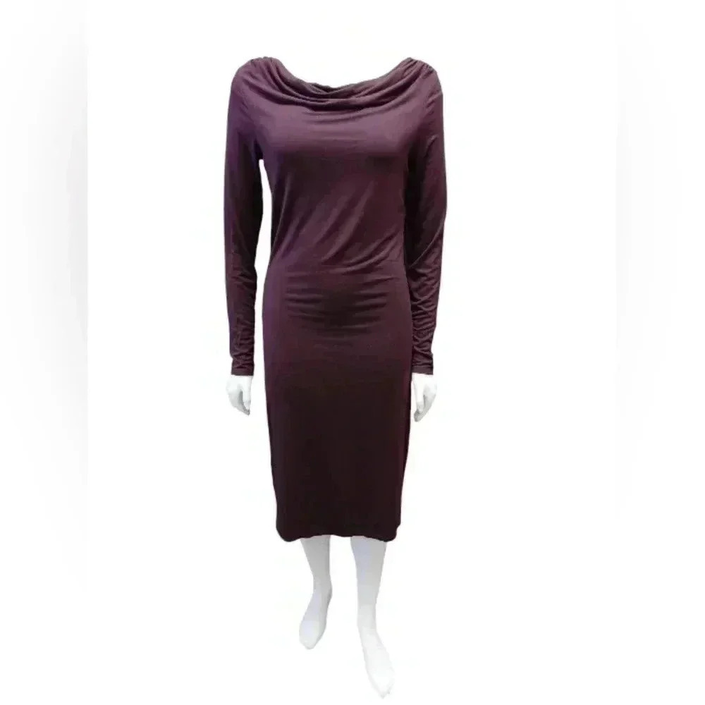 Loft  EUC Midi LS Bodycon Plum Colored Dress Size Medium